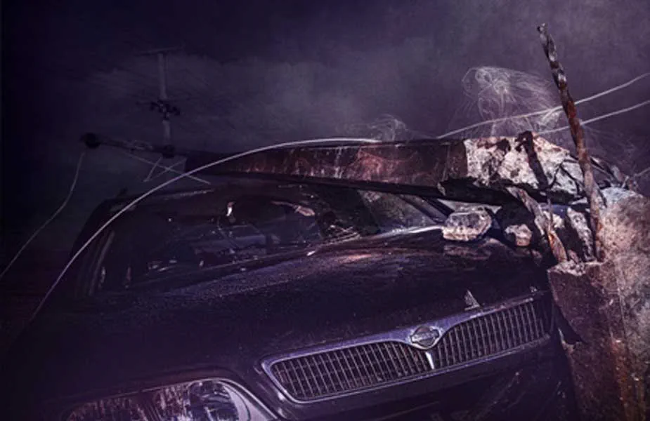 Car crashed into power pole