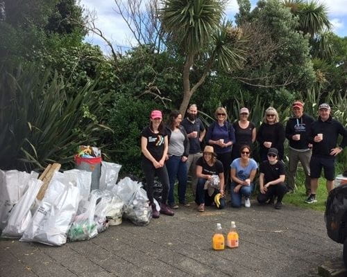 Powerco team with collected rubbish