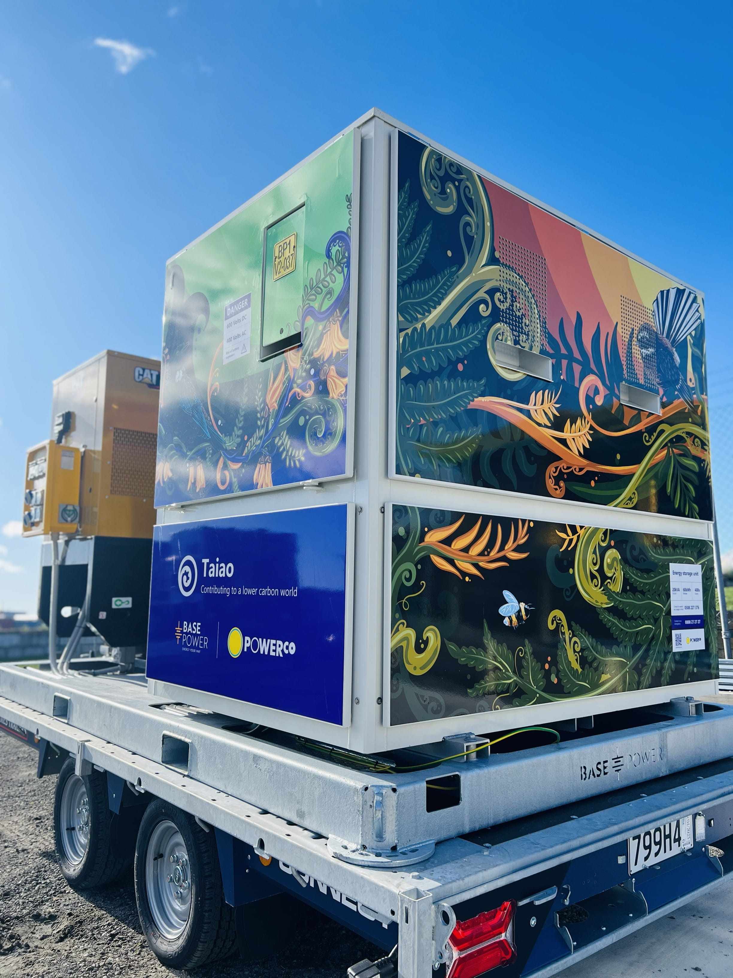 An electrical box covered in colourful bright artwork